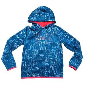 Under Armour UA Loose Fit Blue/Red Printed Hoodie Sweetheart Cold Gear Youth XL